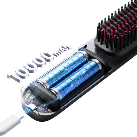 Hair straightener showing it's battery capacity and inside look of the device